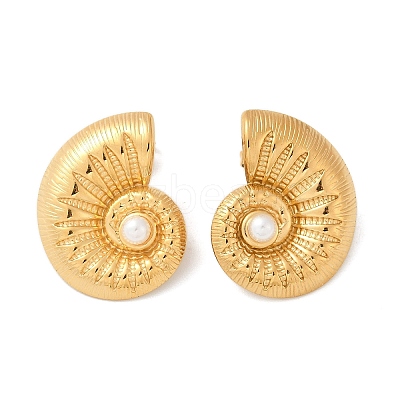 304 Stainless Steel Shell Pearl Stud Earrings EJEW-G423-22G-1