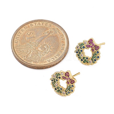 Christmas Rack Plating Brass Cubic Zirconia Stud Earrings EJEW-K245-55E-G-1