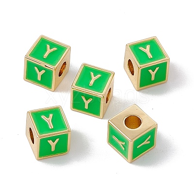 Rack Plating Brass Enamel Beads KK-B060-04G-02Y-1