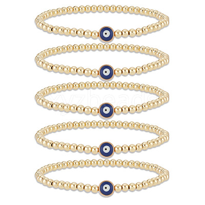 5Pcs Brass Beaded Stretch Bracelets Set BJEW-AN0001-03-1