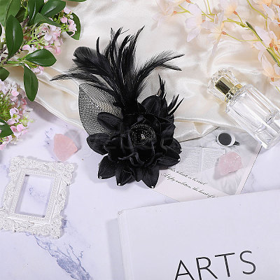 Flower Feather & Iron Lapel Pins for Clothes JEWB-WH0010-114B-1