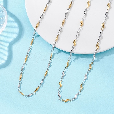 2Pcs 2 Styles Two Tone 304 Stainless Steel Bar Link Chain Necklaces for Women NJEW-JN05962-1