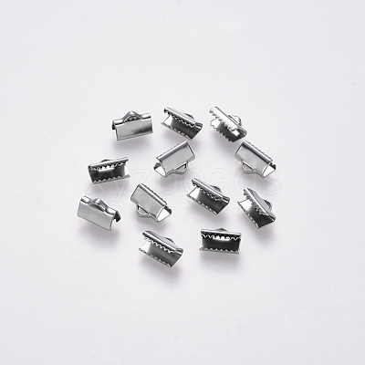 Non-Tarnish 304 Stainless Steel Ribbon Crimp Ends STAS-S112-001C-P-1