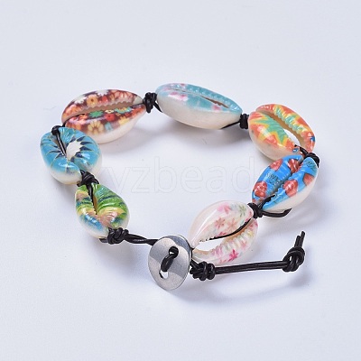 Printed Cowrie Shell Bead Bracelets BJEW-JB04276-1