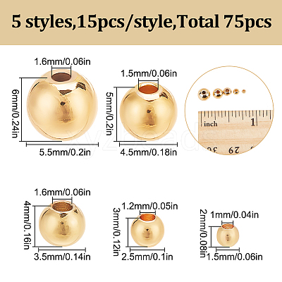 75Pcs 5 Styles Rack Plating Brass Spacer Beads KK-LP0001-07G-1