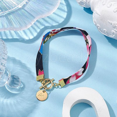 Ethnic Style Polyester Flower Printed Ribbon Bracelets BJEW-JB10495-01-1