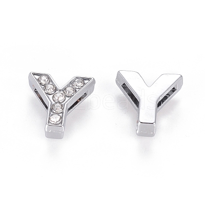 Alloy Initial Slide Charms with Grade A Rhinestones ALRI-R032-Y-FF-1