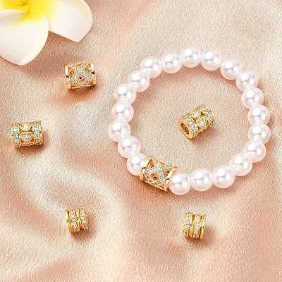6Pcs 3 Styles Brass Pave Clear Cubic Zirconia European Beads KK-CJ0003-08-1