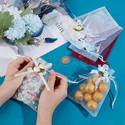 40Pcs 4 Colors 3D Flower Organza Drawstring Bags OP-BBC0001-06B-1