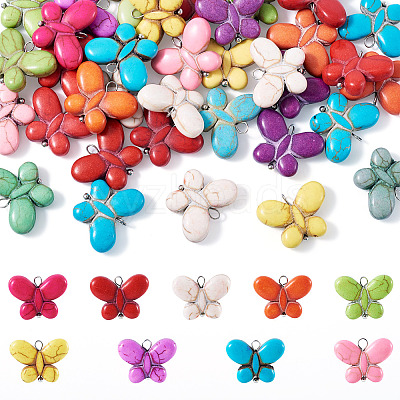 35Pcs Synthetic Turquoise Dyed Butterfly Charms PALLOY-TAC0120-1