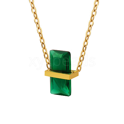 Rectangle Glass Pendant 304 Stainless Steel Cable Chain Necklaces for Women FS-WGAF7A7-05-1