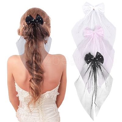 3Pcs 3 Colors Polyester Mesh Big Bowknot Hair Barrettes OHAR-FH0001-14-1