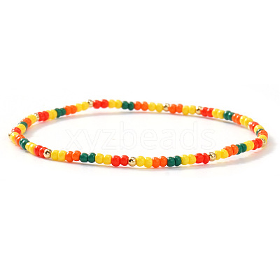 Summer Theme Glass Seed Bead & Brass Beads Stretch Bracelets MU3980-5-1