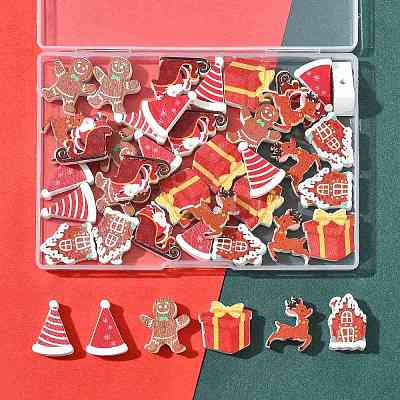 42Pcs 7 Styles Christmas Printed Schima Wood Beads WOOD-FS0002-49-1
