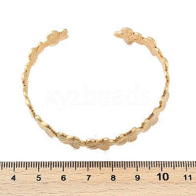 304 Stainless Steel Flower Open Cuff Bangles for Women BJEW-M316-01G-1