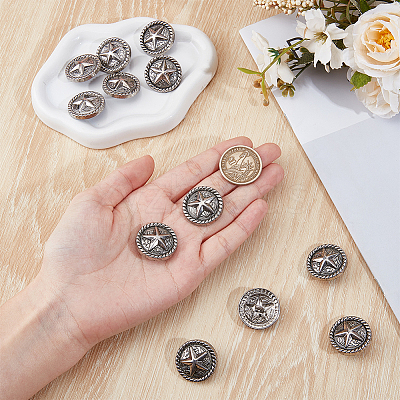 12Pcs 1-Hole Alloy Star with Flat Round Shank Buttons BUTT-GF0004-29AS-1