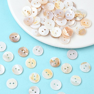 2-Hole Shell Flat Round Buttons BUTT-P012-09-1