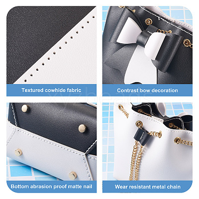 DIY Imitation Leather Knitting Crochet Bowknot Bucket Bags GN-TAC0001-06B-1