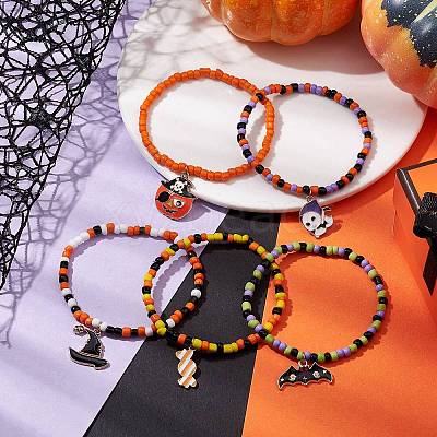 5Pcs Glass Seed Beaded Stretch Bracelets Sets BJEW-JB10939-1