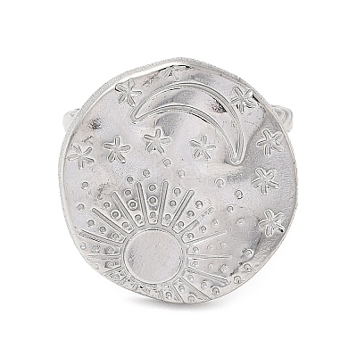 Non-Tarnish 304 Stainless Steel Sun & Moon Planet Open Cuff Ring for Women X-RJEW-B027-20P-1