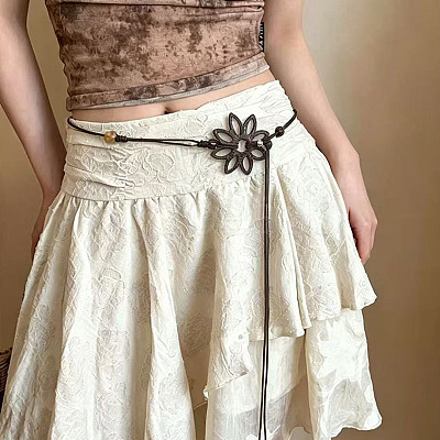 Boho Wood Hollow Flower Linen Tie Waist Belts for Women FS-WG0843E-01-1