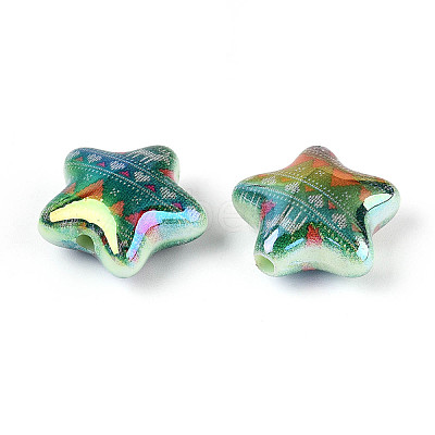 Christmas UV Plating Printed Opaque Acrylic Beads MACR-N018-06C-1