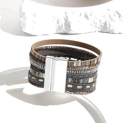 Braided Imitation Leather Crod Multi-strand Bracelets for Women PW-WGA1EC1-01-1