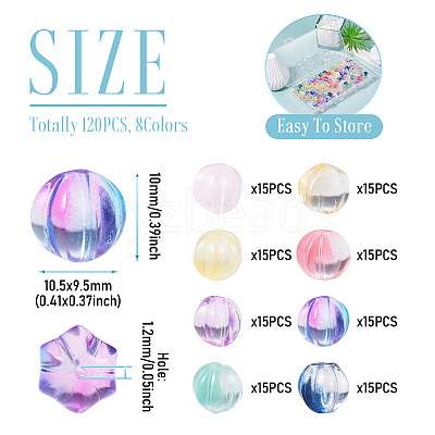 120Pcs 8 Colors Transparent Glass Beads GLAA-TA0004-25-1