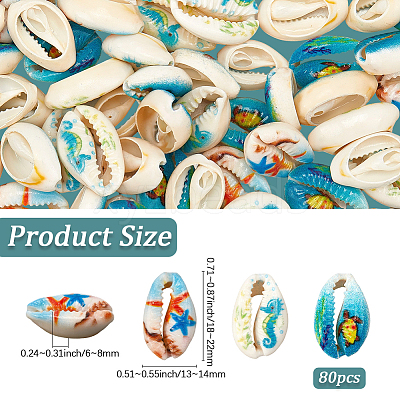 80Pcs Printed Natural Cowrie Shell Beads BSHE-LT0001-02-1