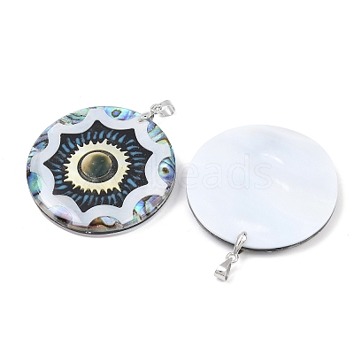 Natural Black Lip Shell & Paua Shell & White Shell & Yellow Shell Eye Pendants KK-C135-02P-1