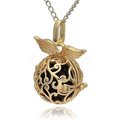 Golden Tone Brass Hollow Round Cage Pendants KK-J230-01G-1