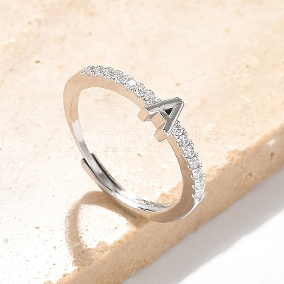 S925 Sterling Silver Adjustable Letter Rings for Women RJEW-M068-01P-A-1