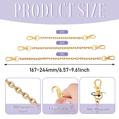 3Pcs 3 Styles 304 Stainless Steel Cable Chain Bag Extender Chains FIND-TA00001-1