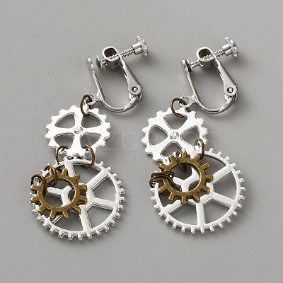 Gear Alloy Clip-on Earrings for Women EJEW-WH0033-47C-1