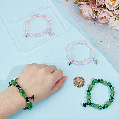 4Pcs 4 Styles Witch Hat Crown Alloy Charm Glass & Synthetic Moonstone & Cat Eye Beaded Stretch Bracelet Sets BJEW-PH01982-1