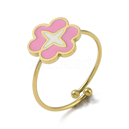 Flower 304 Stainless Steel Enamel Ring RJEW-A038-18G-01-1