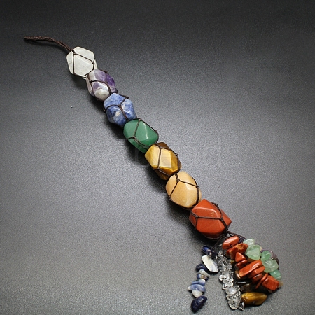 Chakra Natural Quartz Crystal & Amethyst & Sodalite & Green Aventurine & Tiger Eye & Topaz Jade & Red Jasper Pendant Decorations PW-WG9D400-02-1