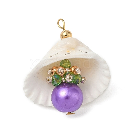 Natural Shell & Round Glass Pendants PALLOY-MZ00912-02-1