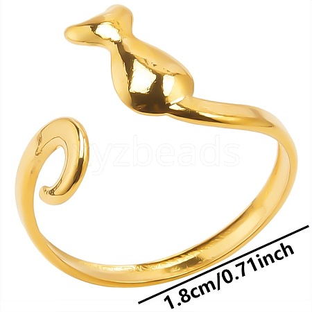 Geometric Stainless Steel Cat Open Cuff Ring for Unisex XN1177-2-1