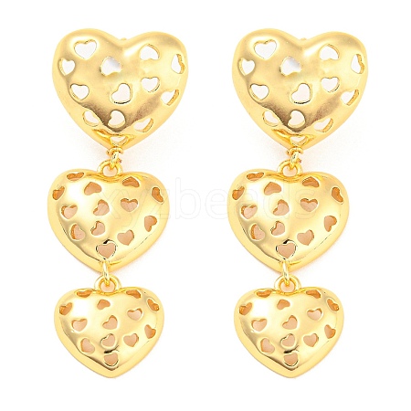 Hollow Heart Rack Plating Brass Dangle Stud Earrings EJEW-A028-10G-1