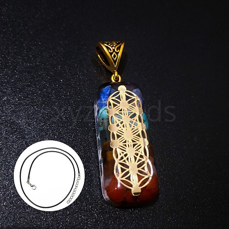 Natural & Synthetic Mixed Gemstone Rectangle Pendant Necklace DP0234-2-1