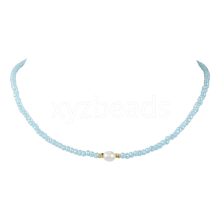 Glass Beads with Pearl Necklaces NJEW-JN04682-01-1