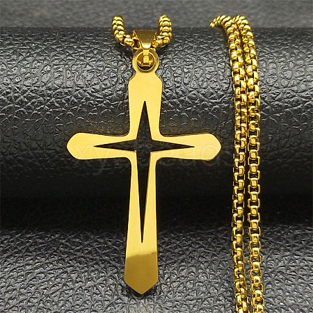 304 Stainless Steel Cross Pendant Necklaces NJEW-S007-01G-1