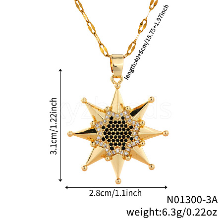 Fashionable Hip-hop Style Brass Pave Clear & Black Cubic Zirconia Star Pendant Dapped Chain Necklaces for Women Men UR9069-1-1