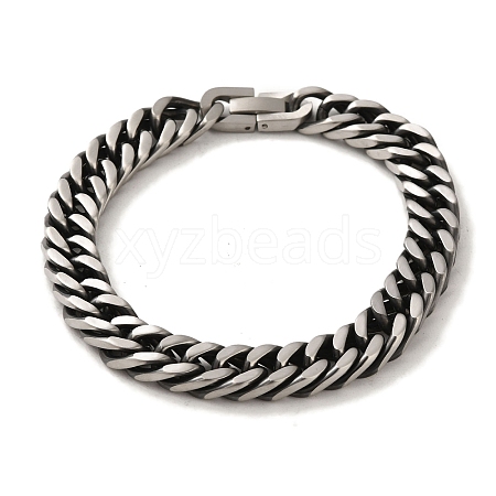 304 Stainless Steel Cuban Link Chain Bracelets for Women Men BJEW-Q341-15C-AS-1