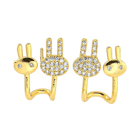 Rack Plating Rabbit Brass Micro Pave Clear Cubic Zirconia Stud Earrings EJEW-B061-06G-1