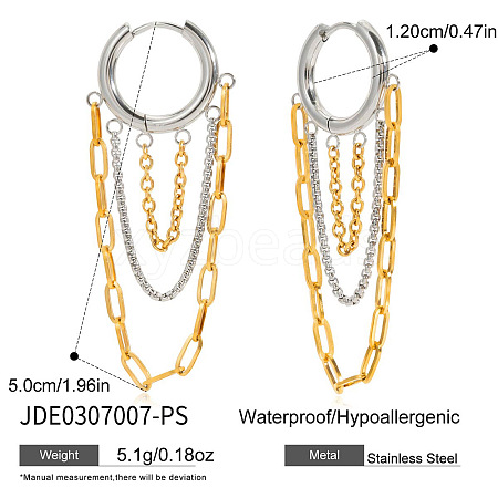 304 Stainless Steel Two Tone Chain Tassel Hoop Earrings FS-WG79814-02-1