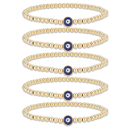 ANATTASOUL 5Pcs Brass Beaded Stretch Bracelets Set BJEW-AN0001-03-1