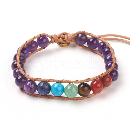 Natural Amethyst Cord Beaded Bracelets BJEW-E351-02E-1