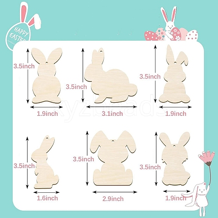 6Pcs Easter Theme Unfinished Wooden Craft Cutouts PW-WG50811-01-1